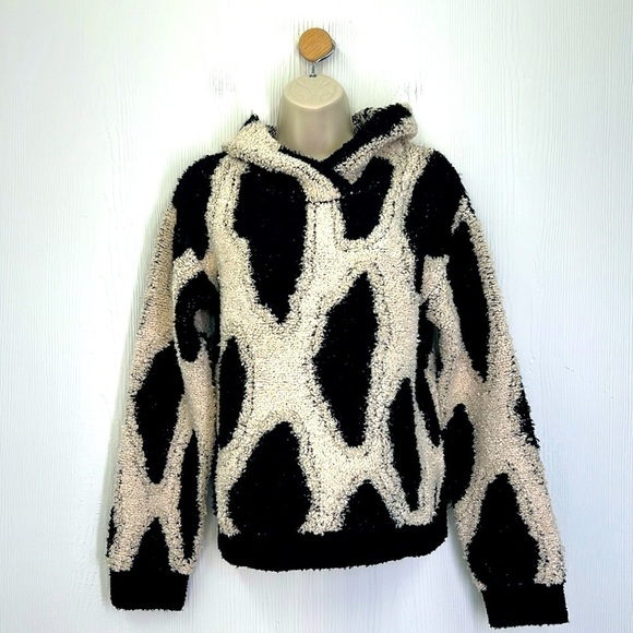 Sandy Liang X Target - Black & White Animal Print Sherpa Pullover Hoodie Size XS - Picture 1 of 10